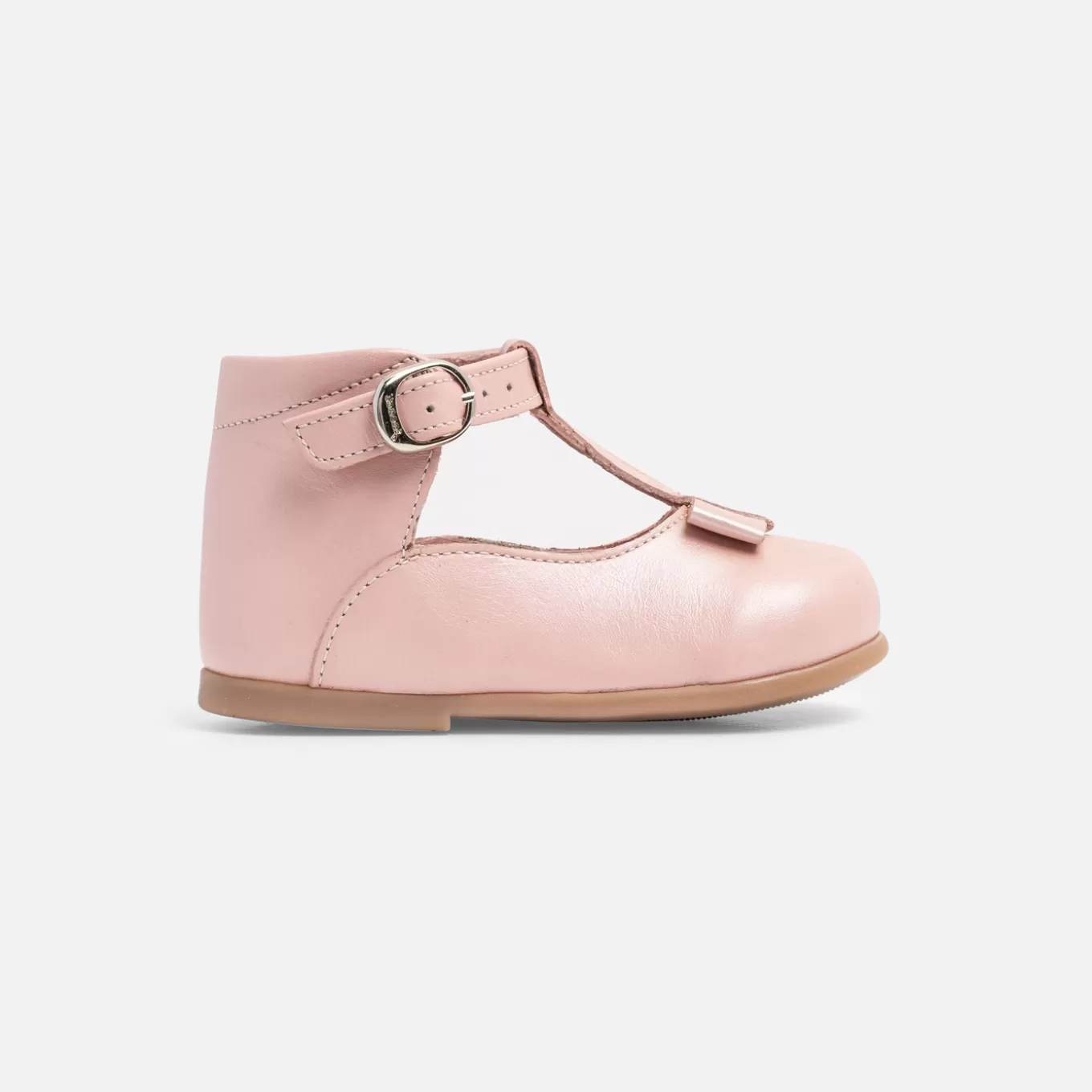 New Jacadi Baby-T-Riemchenschuhe aus Glattleder für Mädchen ROSA