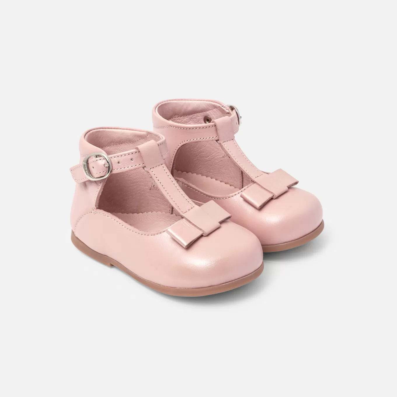 New Jacadi Baby-T-Riemchenschuhe aus Glattleder für Mädchen ROSA