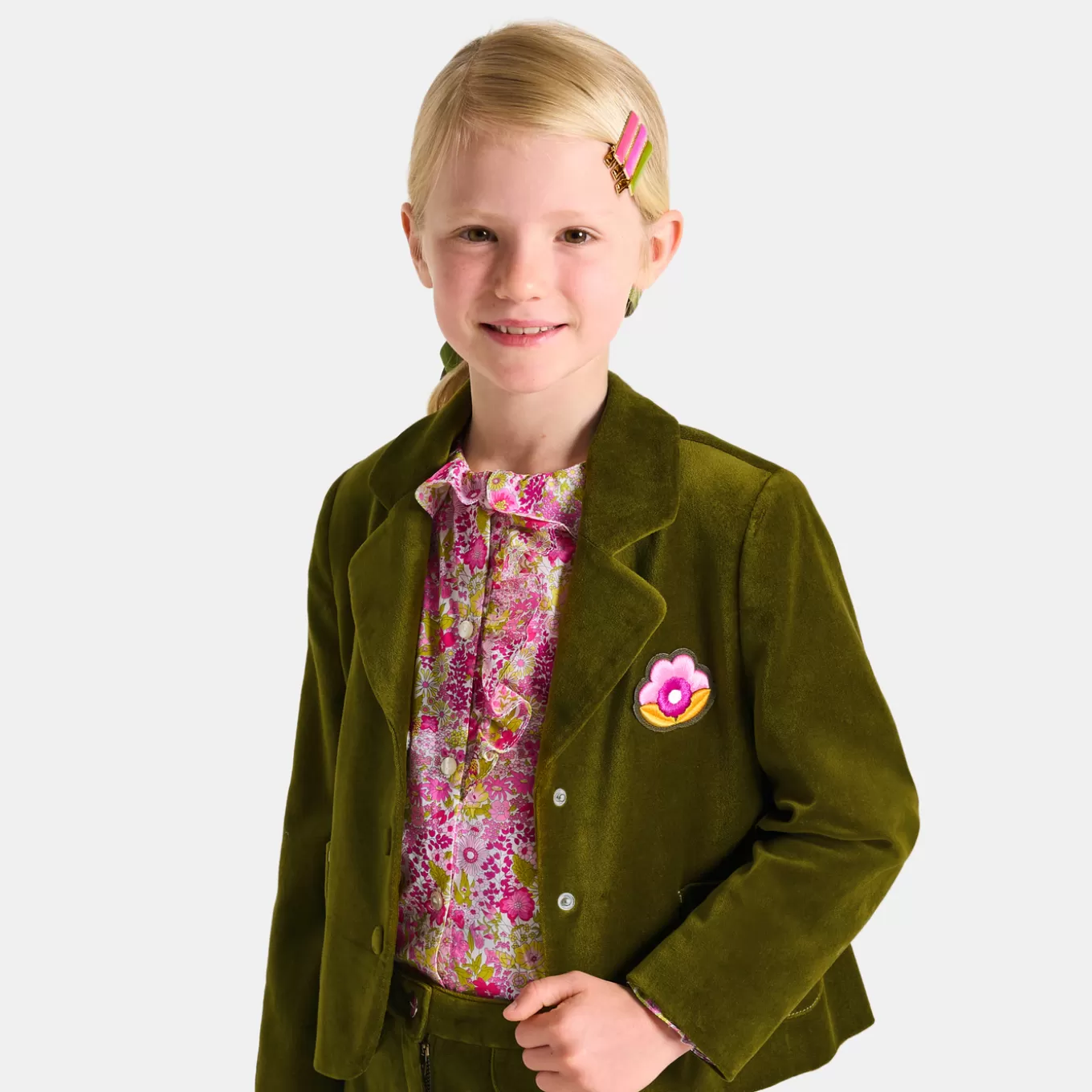 Clearance Jacadi Blazer für Mädchen, aus glattem Samt GRÜN OLIVE
