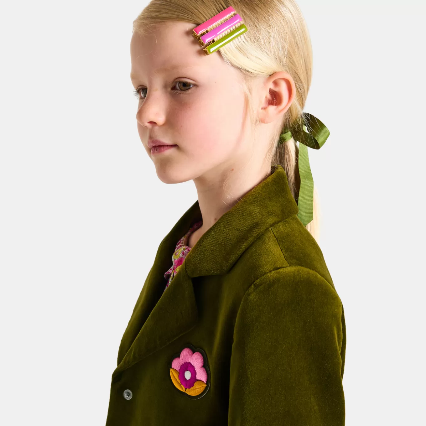 Clearance Jacadi Blazer für Mädchen, aus glattem Samt GRÜN OLIVE