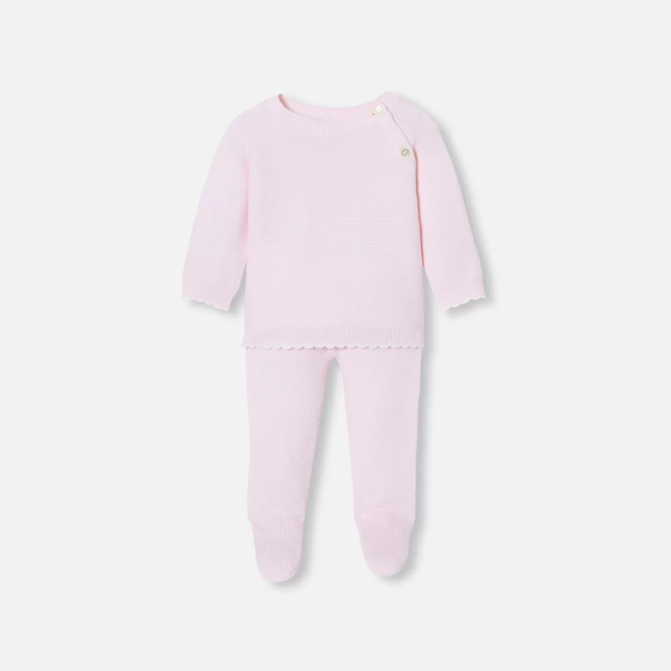 New Jacadi Ensemble aus Krausstrick für Baby Mädchen ROSA BLASS JACADI