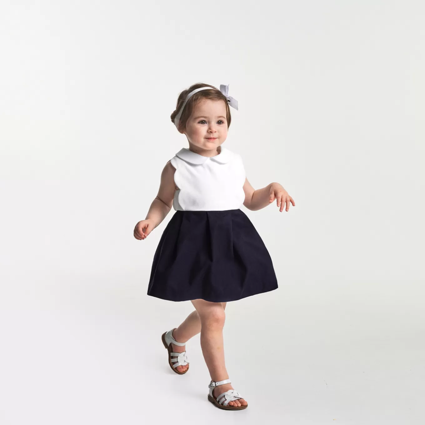 New Jacadi Festliches Kleid für Mädchen WEISS/MARINEBLAU