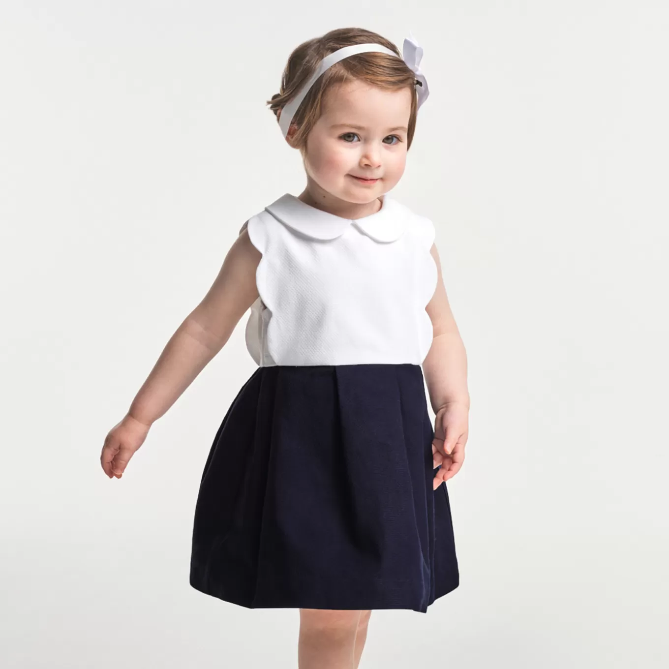 New Jacadi Festliches Kleid für Mädchen WEISS/MARINEBLAU