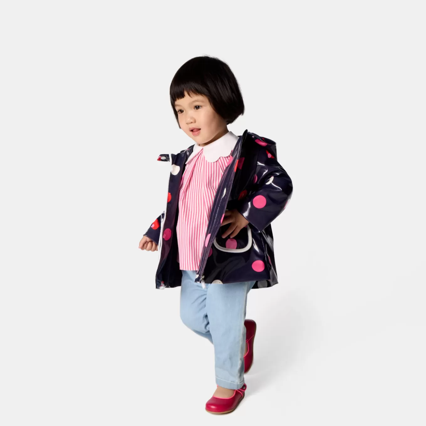 New Jacadi Gestreifte Bluse für Mädchen WEISS/ROSA