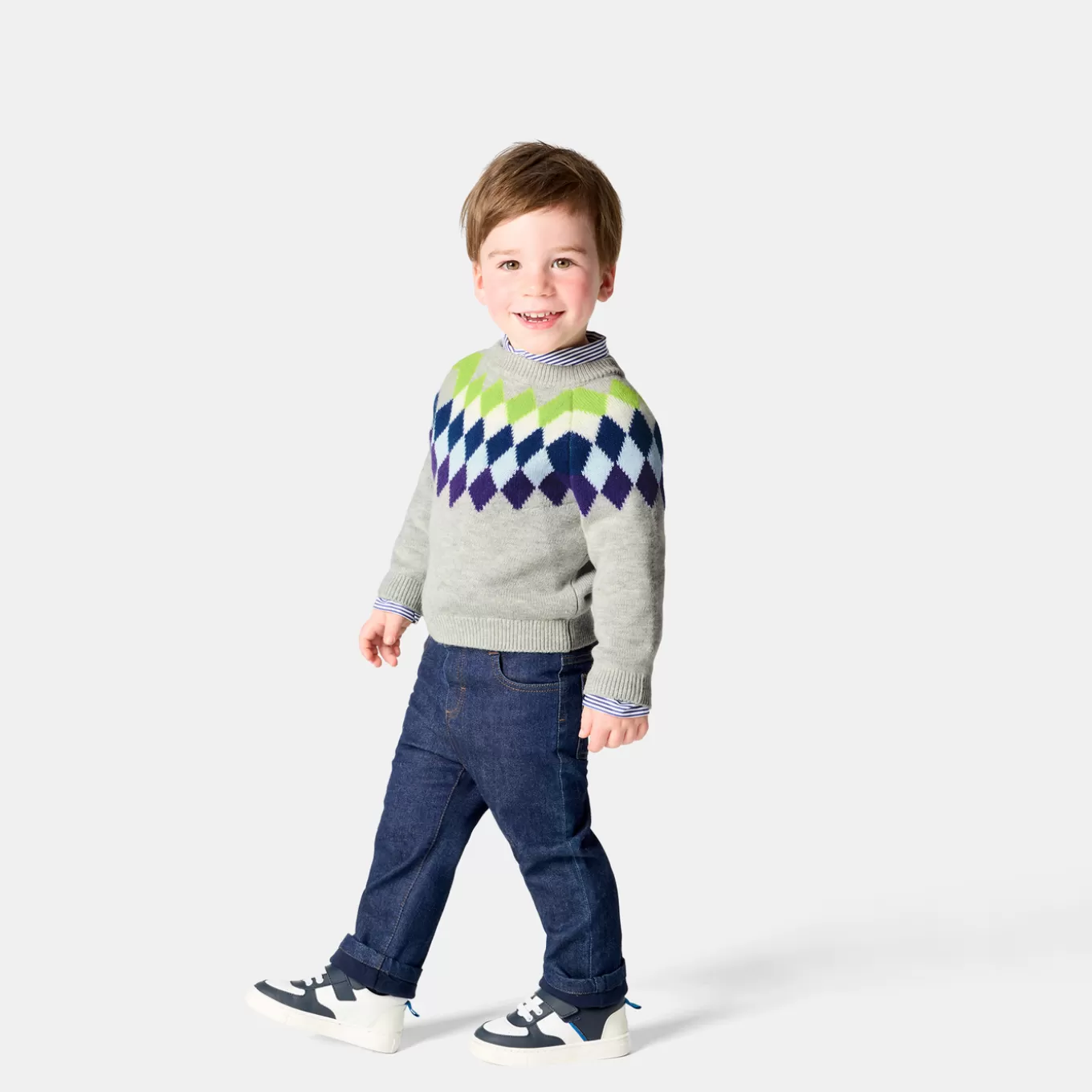 Clearance Jacadi Jacquard-Pullover für Jungen GRAU/MEHRFARBIG