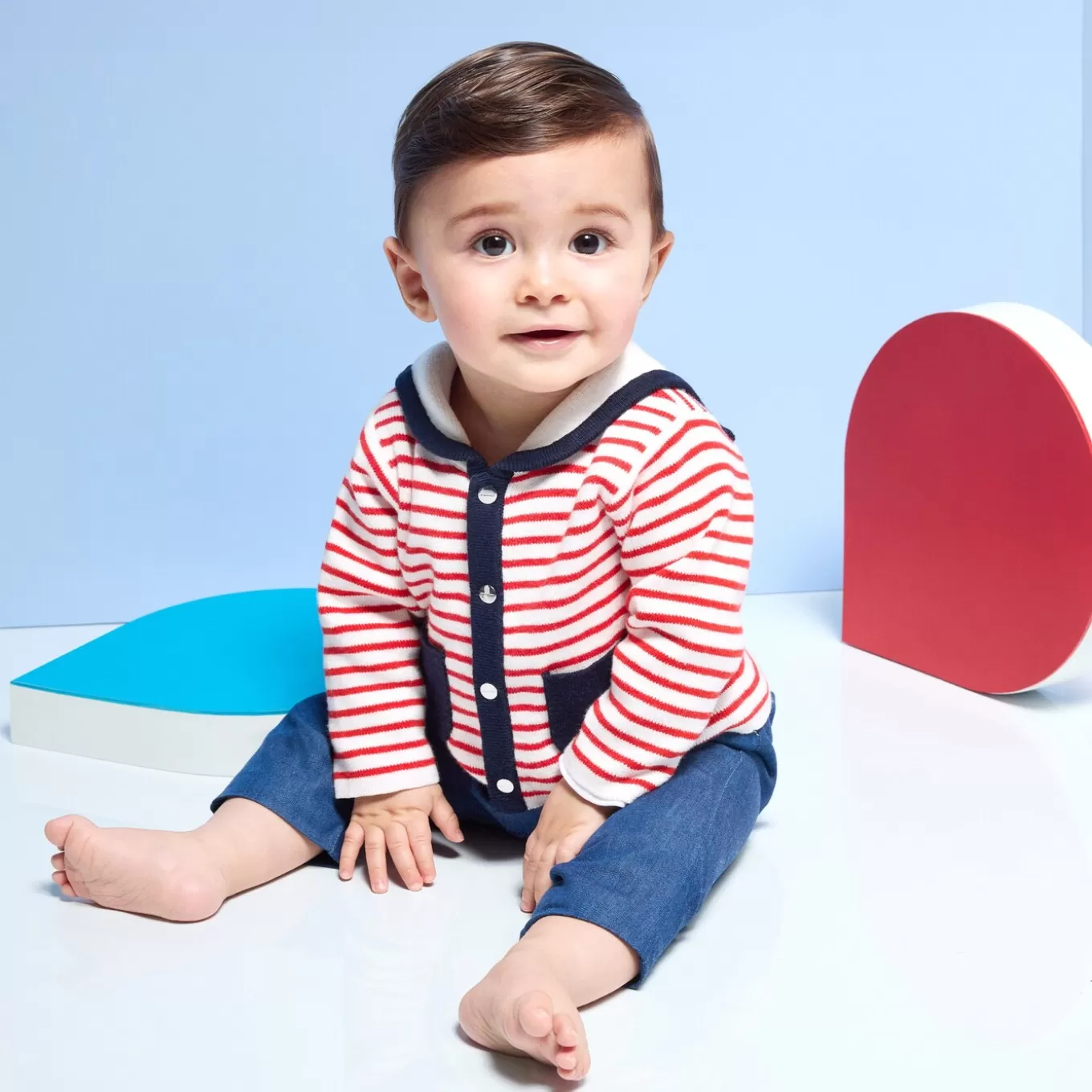 New Jacadi Jäckchen für Baby Jungen mit Matrosenkragen WEISS/ROT