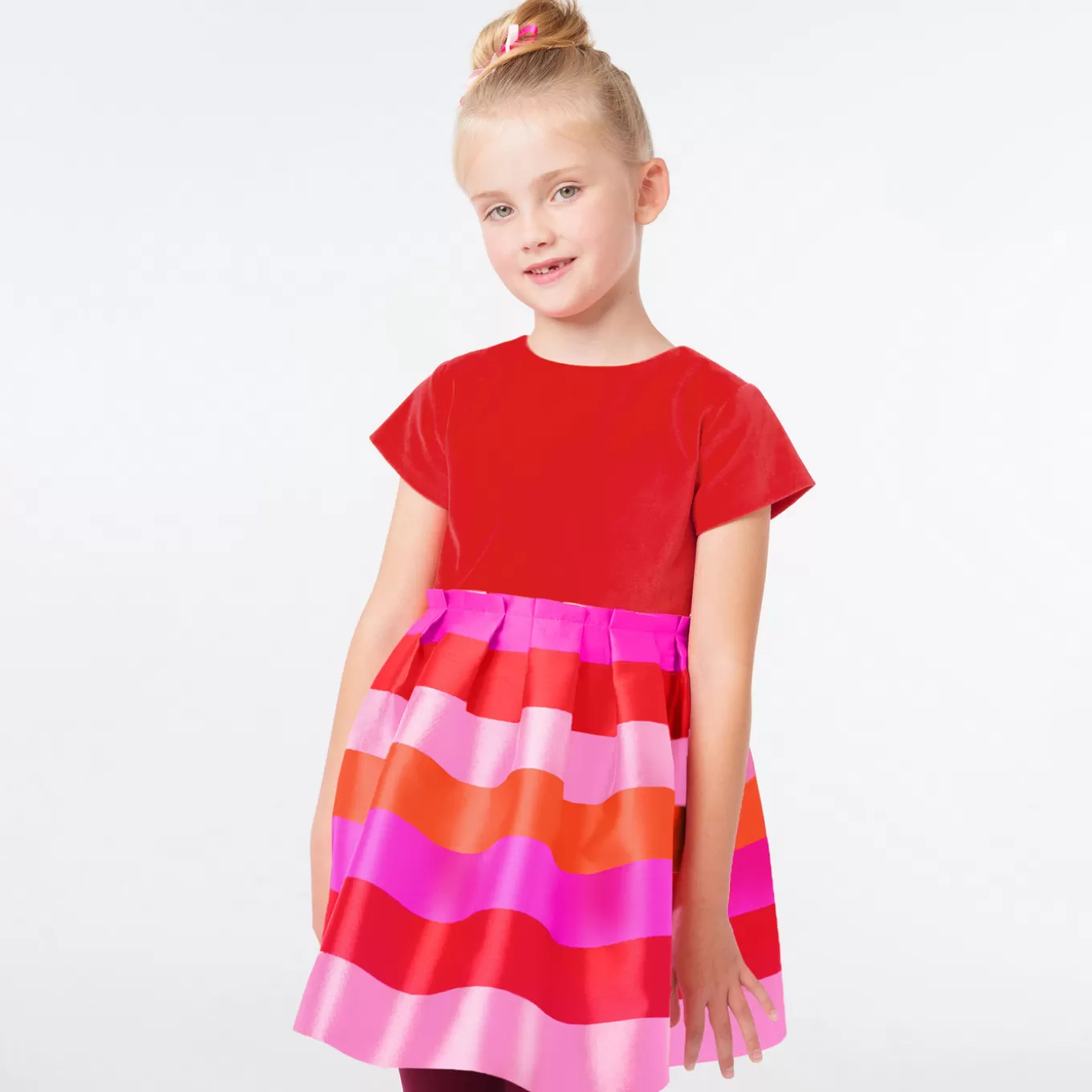 Hot Jacadi Kleid aus Materialmix für Mädchen ORANGE/ MEHRFARBIG