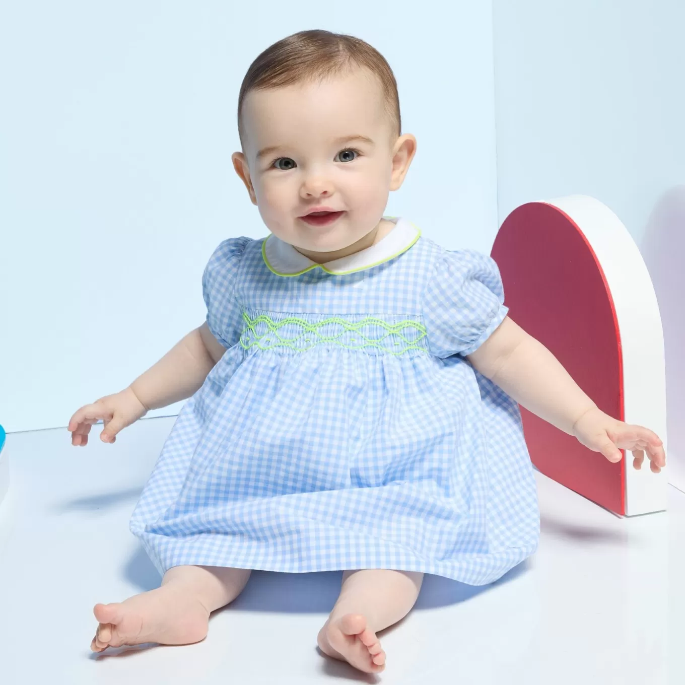 New Jacadi Kleid für Baby Mädchen mit kurzen Ärmeln BLAU/WEISS