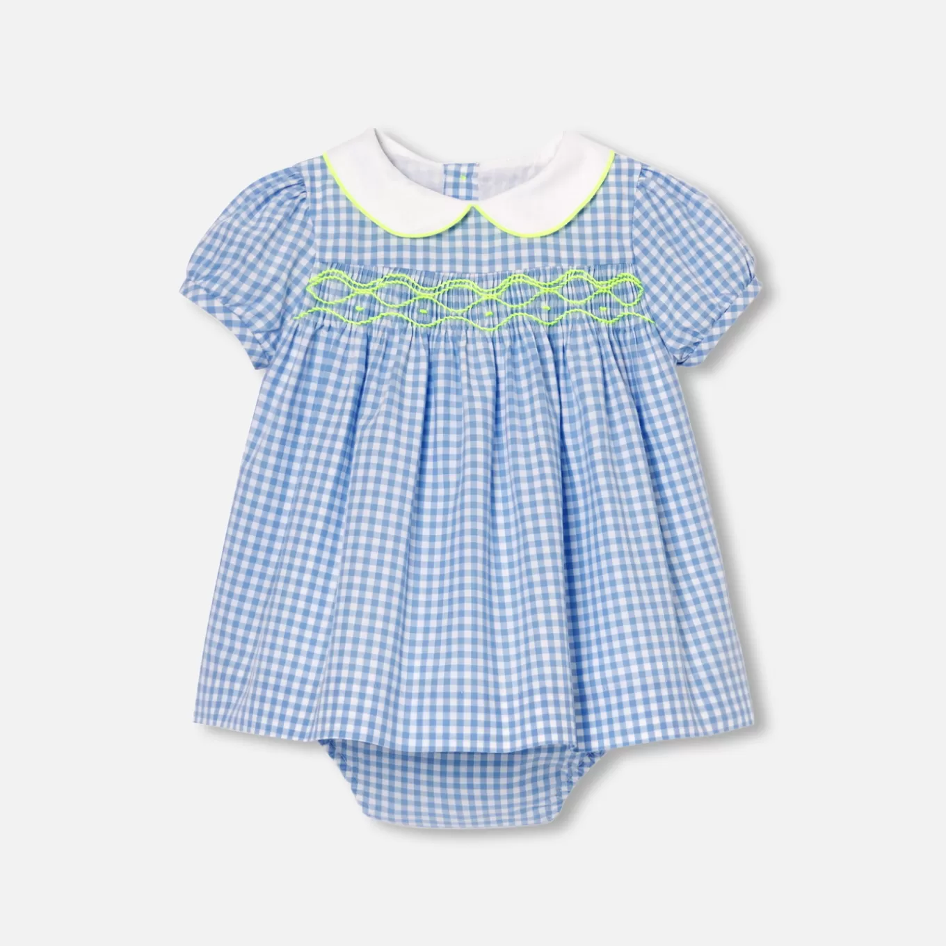 New Jacadi Kleid für Baby Mädchen mit kurzen Ärmeln BLAU/WEISS