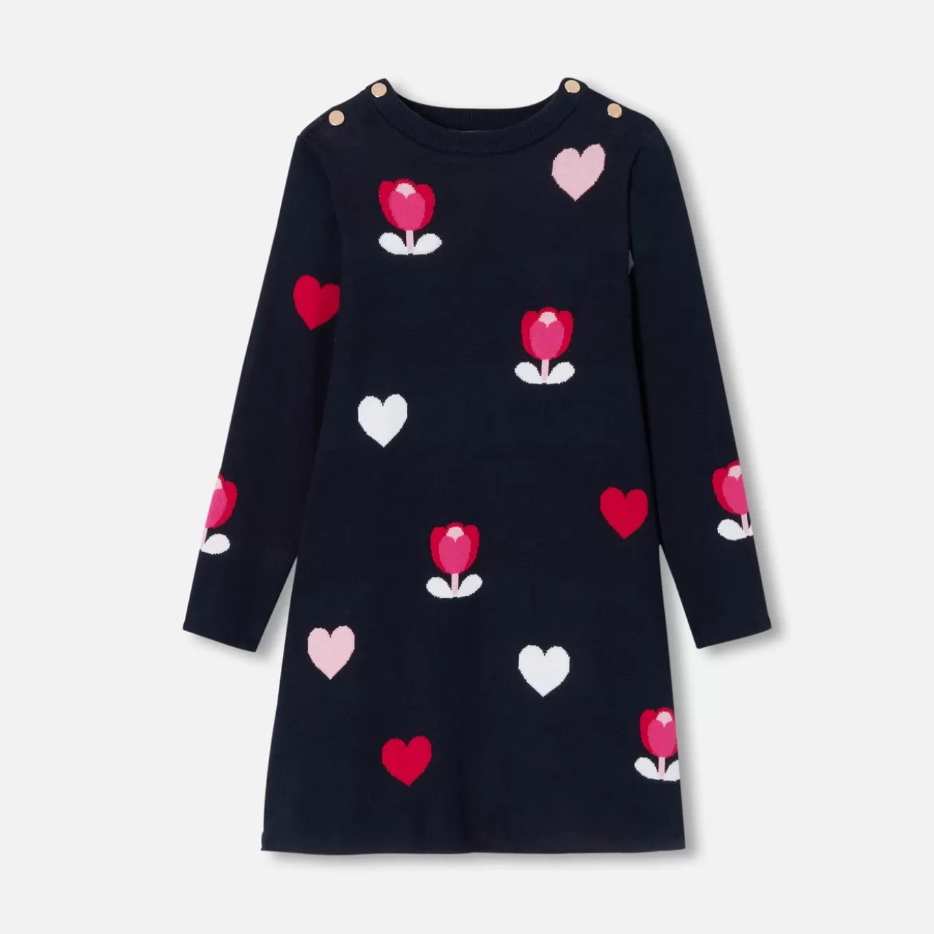 Online Jacadi Kleid für Mädchen, Jacquard-Blumen- und Herzmuster BLAU/MEHRFARBIG