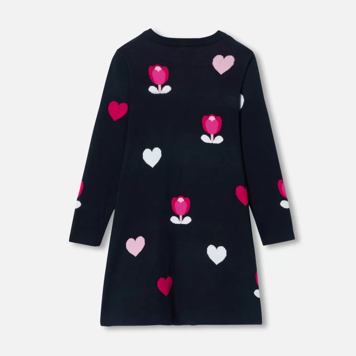 Online Jacadi Kleid für Mädchen, Jacquard-Blumen- und Herzmuster BLAU/MEHRFARBIG