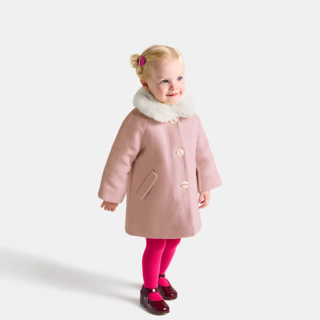 Hot Jacadi Mantel aus Wollstoff Kleinkind Mädchen ROSA MELIERT