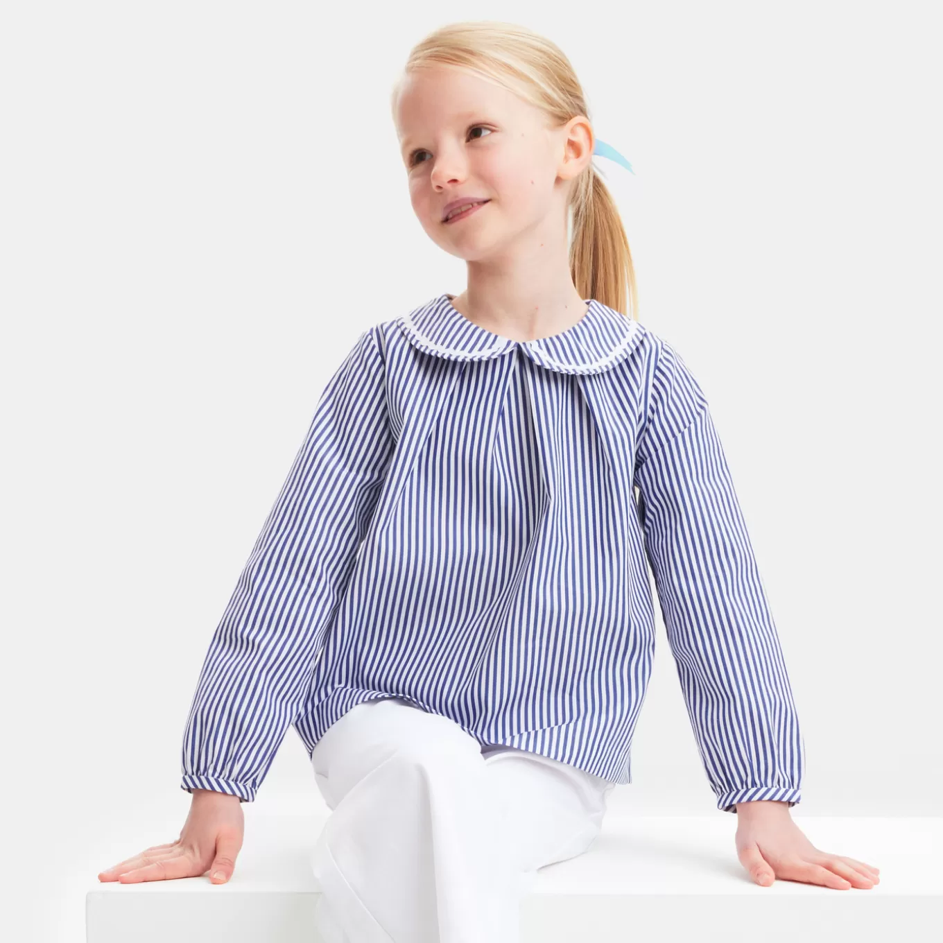 Discount Jacadi Mädchenbluse aus Popeline WEISS/BLAU