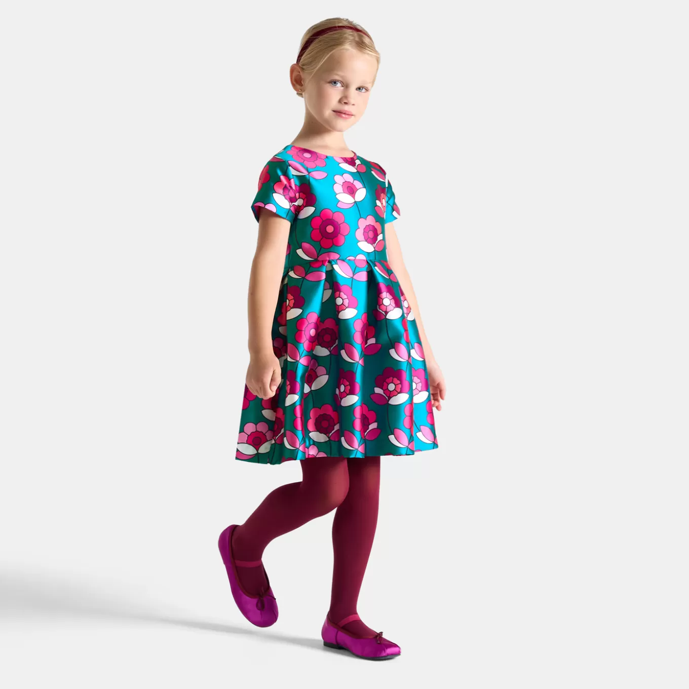 Cheap Jacadi Mädchenkleid aus Satin BLAU/MEHRFARBIG
