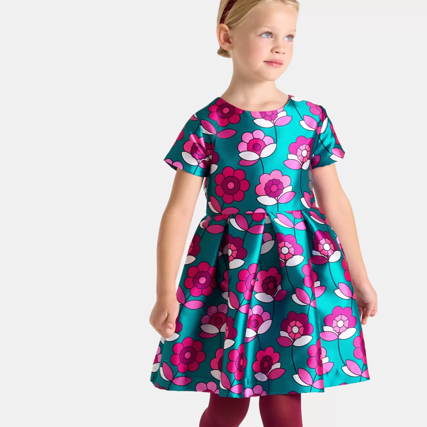 Cheap Jacadi Mädchenkleid aus Satin BLAU/MEHRFARBIG