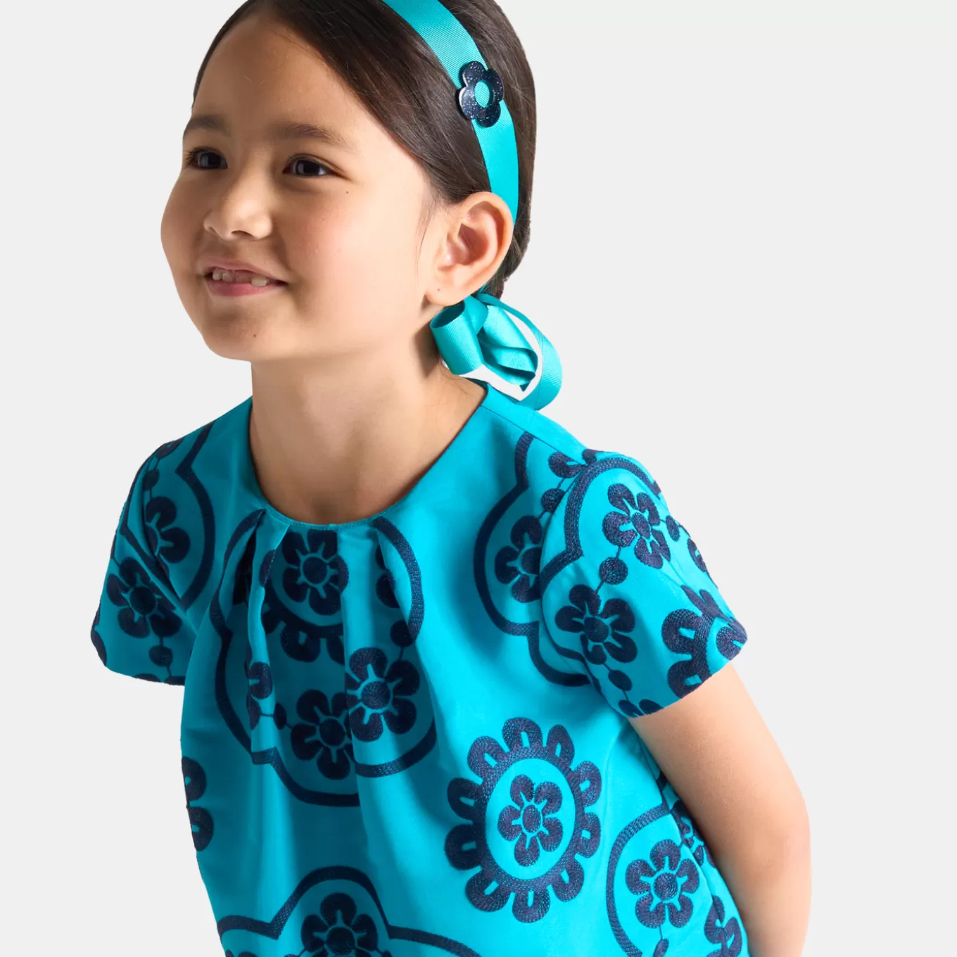Clearance Jacadi Mädchenkleid aus Taft TÜRKISBLAU