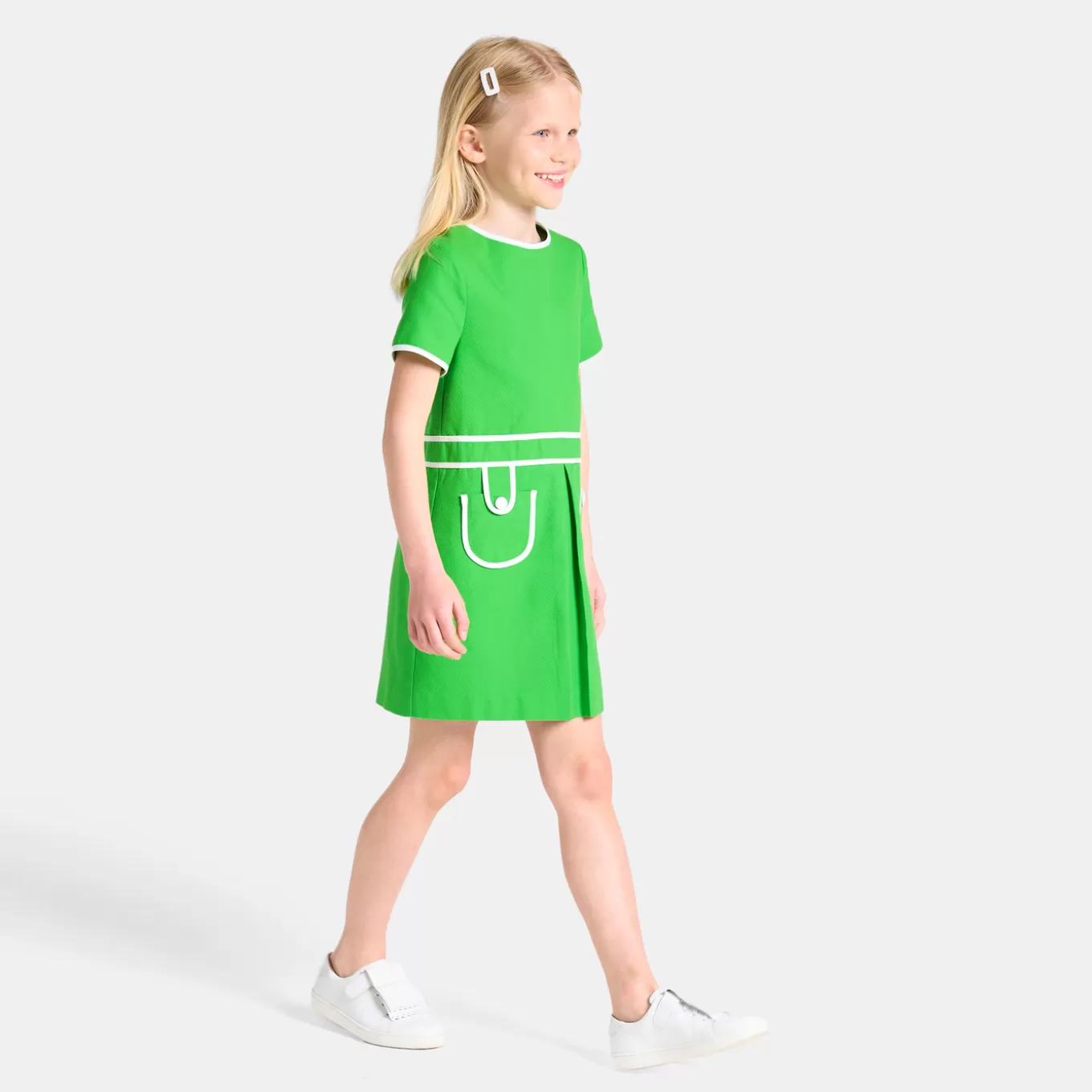 Cheap Jacadi Mädchenkleid aus Wabenpikee GRÜN KLEEBLATT