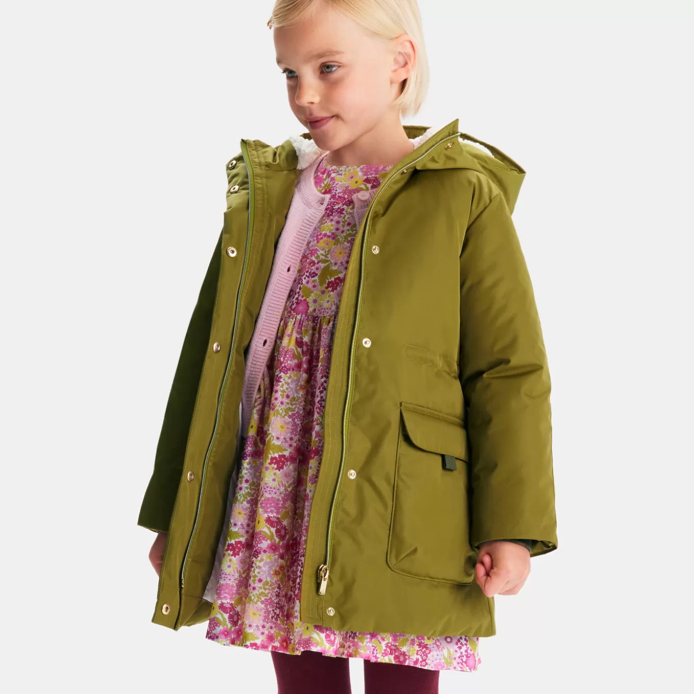 Fashion Jacadi Mädchen-Parka, mit Sherpa gefüttert KAKI