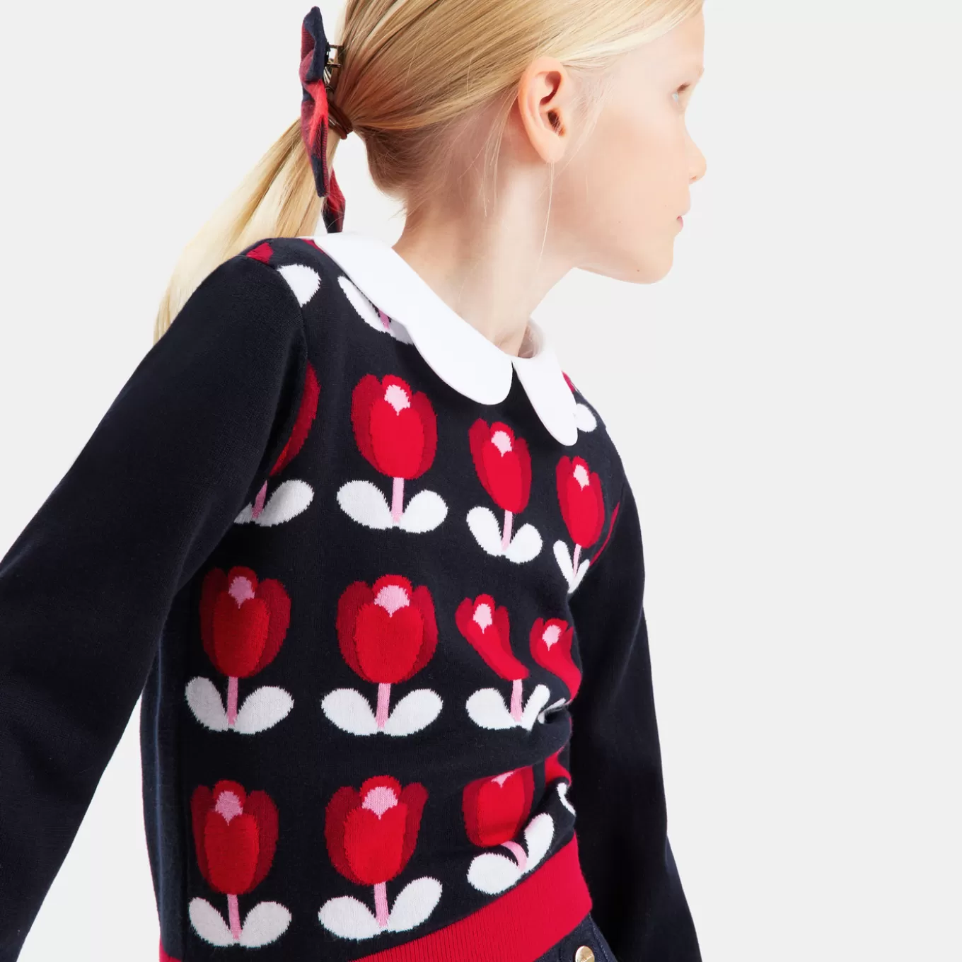 Store Jacadi Mädchenpullover mit Tulpenmotiv MARINEBLAU JACADI
