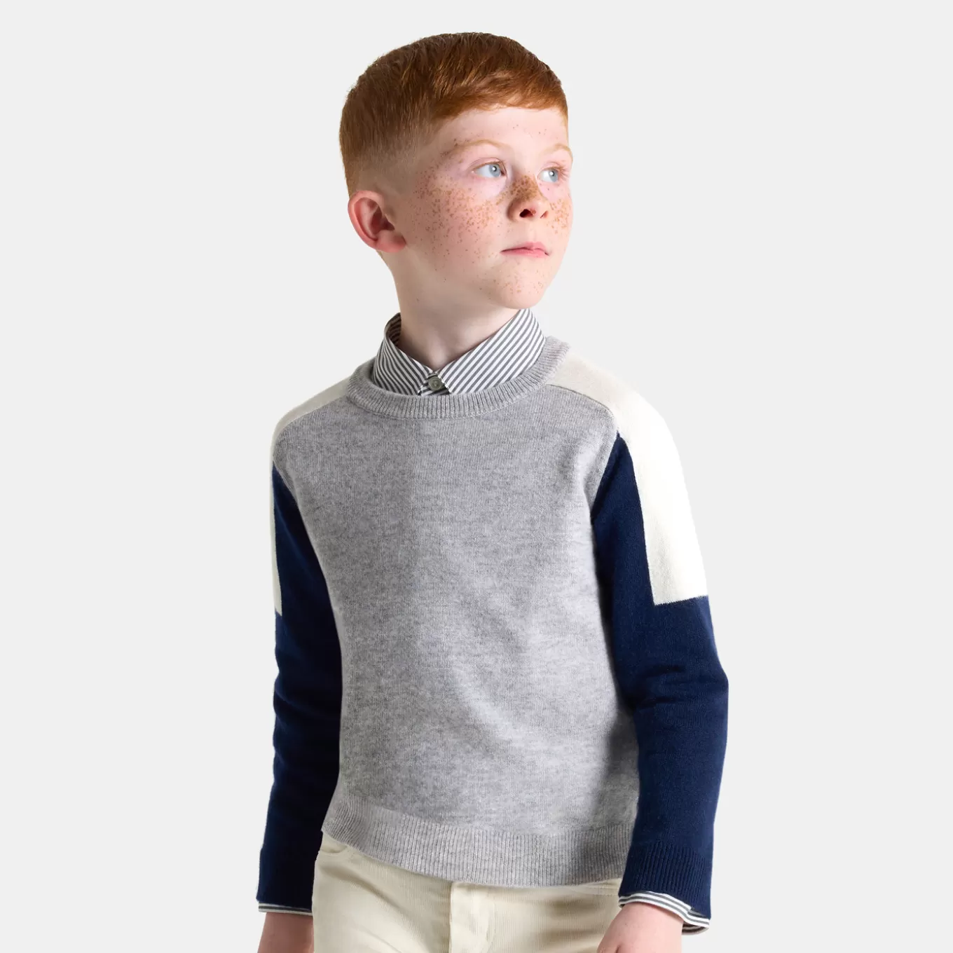Best Sale Jacadi Pullover aus Kaschmir für Jungen GRAU/MARINEBLAU