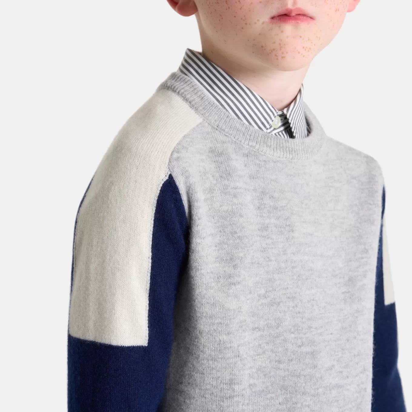 Best Sale Jacadi Pullover aus Kaschmir für Jungen GRAU/MARINEBLAU