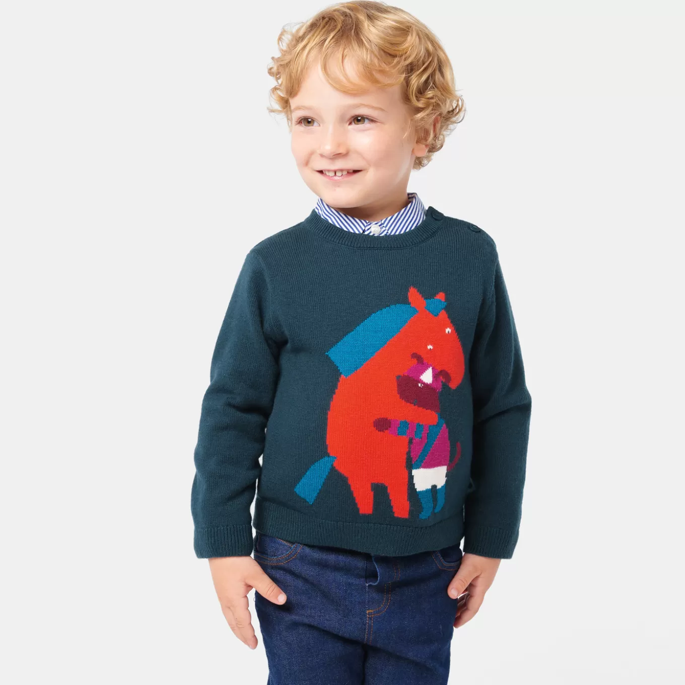 Cheap Jacadi Pullover für Jungen mit Pferde-Intarsie PETROLEUM