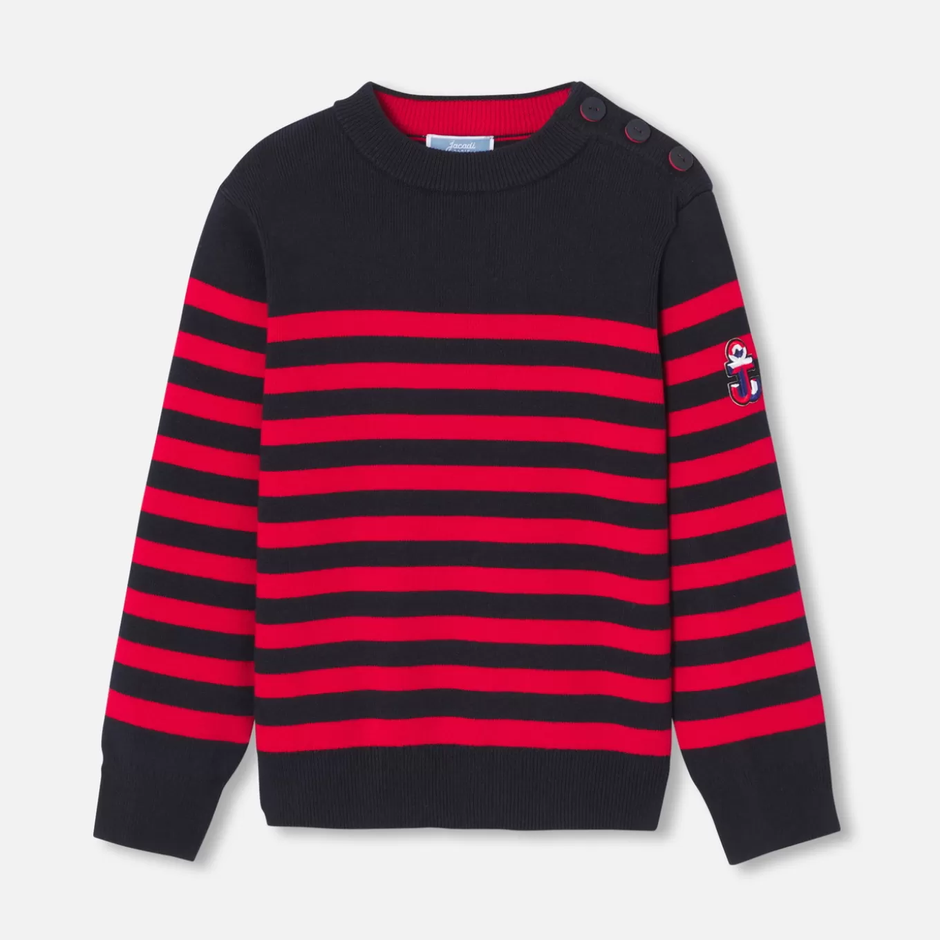 New Jacadi Pullover mit Matrosenstreifen für Kinder MARINEBLAU/ROT
