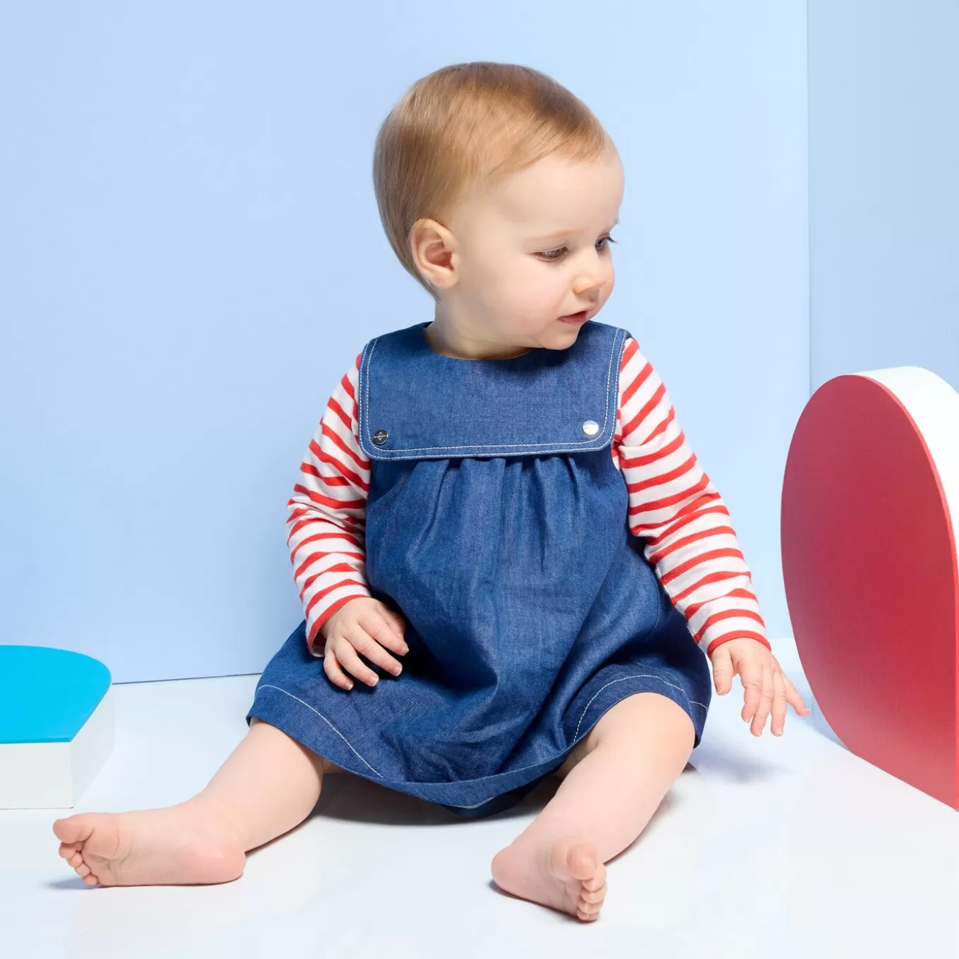 Outlet Jacadi Trägerkleid für Baby Mädchen aus leichtem Denim JEANSDUNKELBLAU